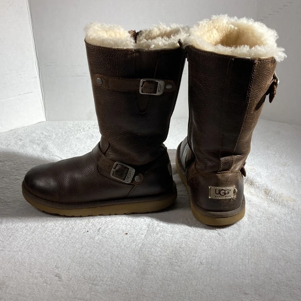 Ugg Australia Brown Leather Kensington Toast Colored Kids Boots